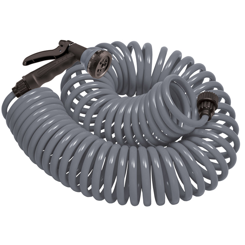 ORBIT IRRIGATION PRODUCTS INC, Orbit Comfort Grip ABS Thread Grey Coil Garden Hose 25 ft. with 8-Pattern Nozzle